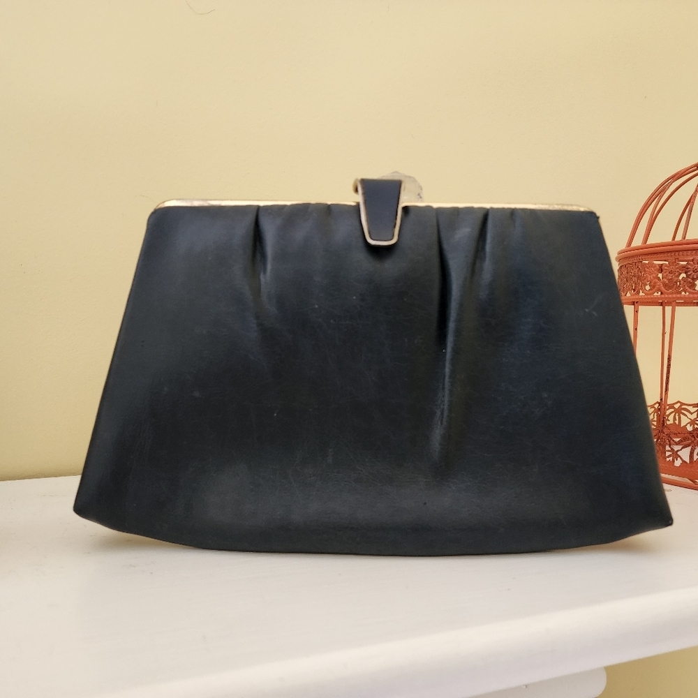 Vintage Navy Leather Clutch